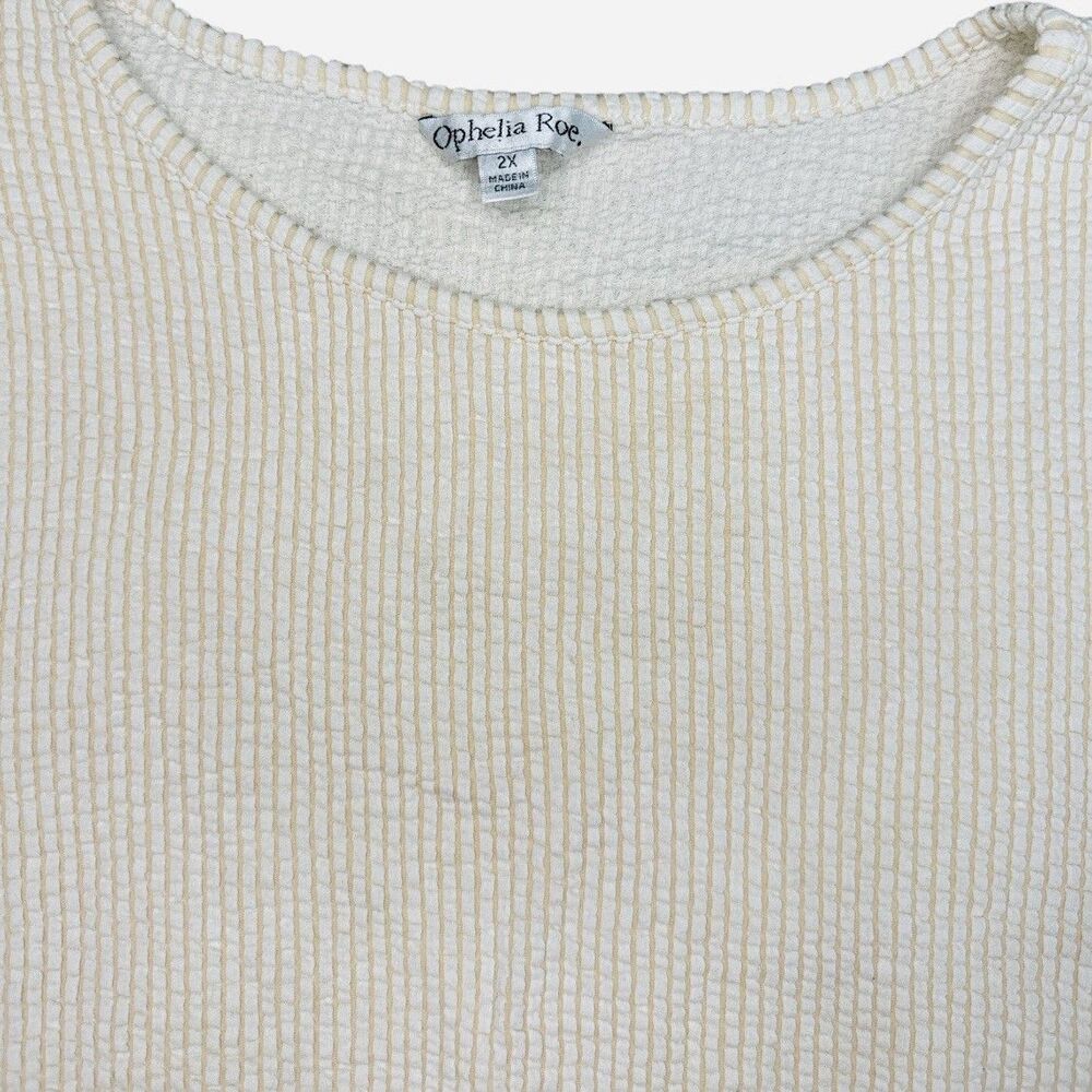 Ophelia Roe Cream Tan Texture Stripe Boho Top Size 2X Puff Sleeve - Picture 3 of 5